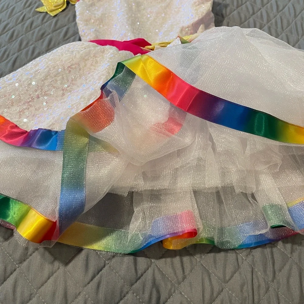 Revolution Pink and White/Rainbow Kids Dance Costume